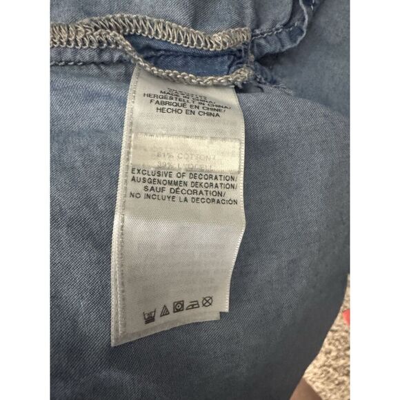 True Religion Chambray Shirt Dress Small Pearl Snap Long Sleeve Blue Jean Sz XS - Picture 5 of 5